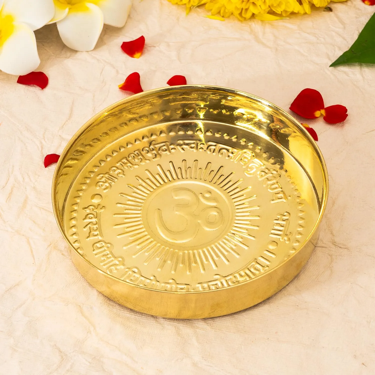 Ekhasa Pure Brass Prasad Plate for Pooja  OM Design Multipurpose Prasadam Plate for Pooja
